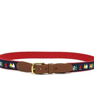 Mens Multicolor Sailboat Canvas Belt 40 Nautical Coastal New England Preston